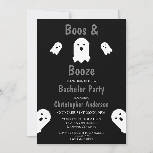 Convites Boos e Booze Festa de Despedida de Halloween (Frente)