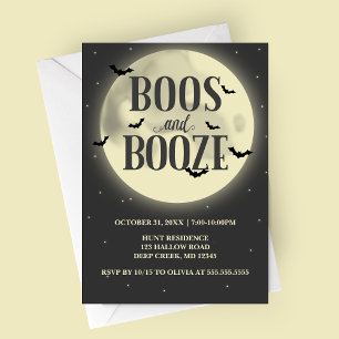 Convites Boos e Booze Festa de Dia das Bruxas de Lua Cheia