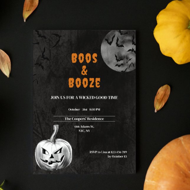 Convites Boos e Booze Festa de Halloween Adulto Spooky (Criador carregado)
