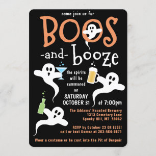 Convites Boos e Booze Festa de Halloween Fantástico