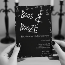 Boos e Booze Festa de Halloween Preta e Branca