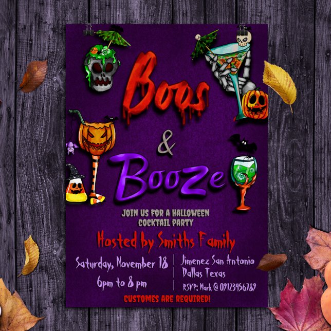 Convites Boos e Booze - Festa do Coquetel do Halloween (Criador carregado)