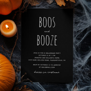 Convites Boos e Booze   Partido Negra Minimalista do Hallow