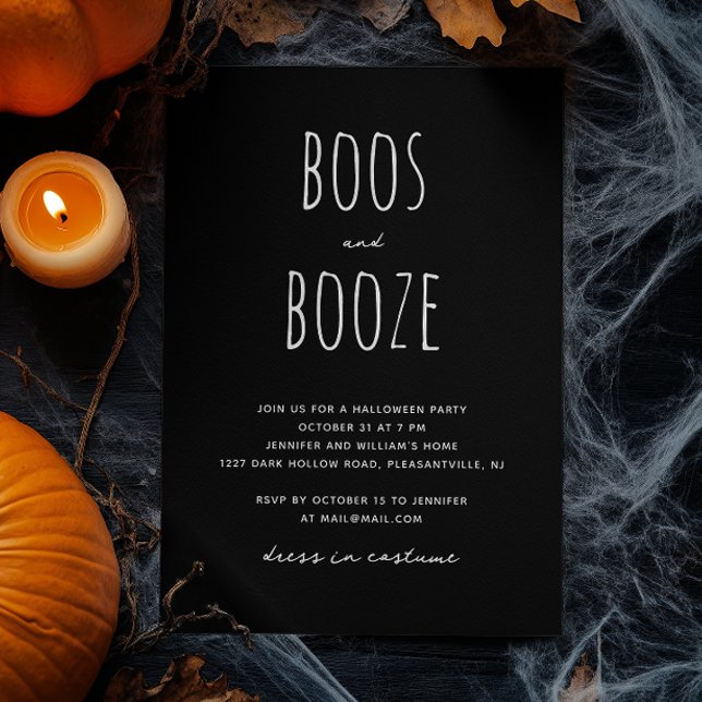 Convites Boos e Booze | Partido Negra Minimalista do Hallow (Criador carregado)