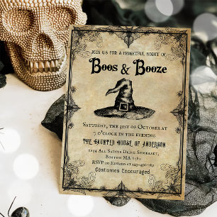Convites Boos E Booze Vintage Adultos Festa De Halloween
