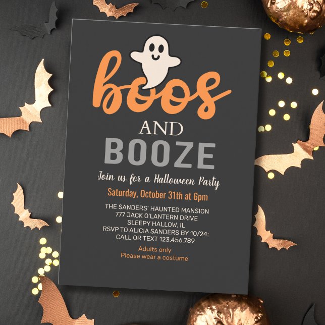 Convites Boos y Booze Black Adults Halloween Party (Criador carregado)