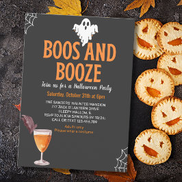 Convites Boos y Booze Black Funny Halloween Party