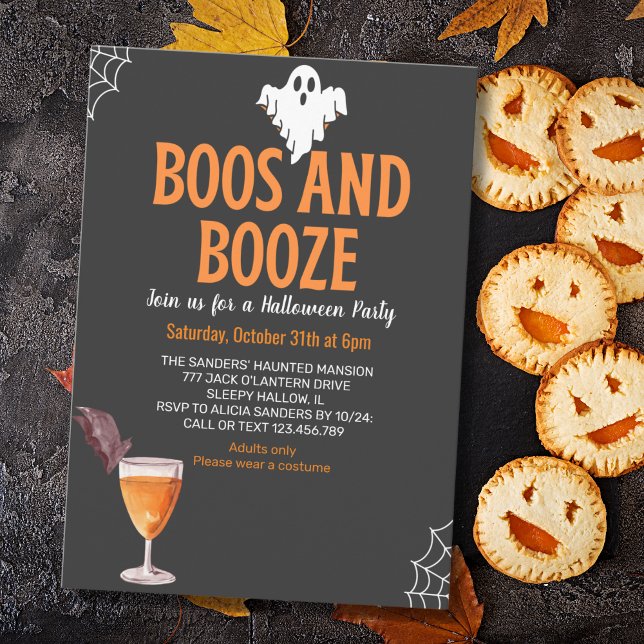 Convites Boos y Booze Black Funny Halloween Party (Criador carregado)