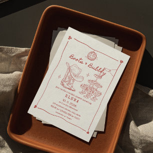 Convites Boot e Chá de panela vermelho desenhado à mão