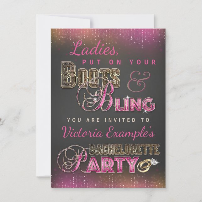 Convites Boots and Bling Festa de solteira Invances (Frente)