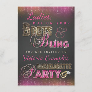 Convites Boots and Bling Festa de solteira Invances