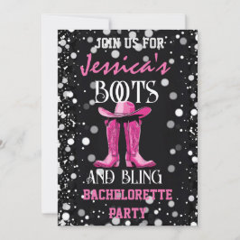 Convites Boots and Bling Festa de solteira rosa
