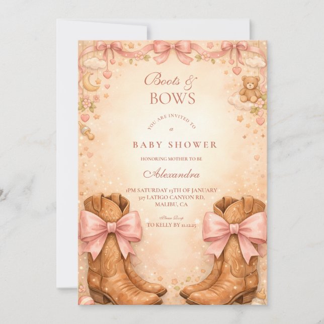 Convites Boots And Bows Baby Shower (Frente)