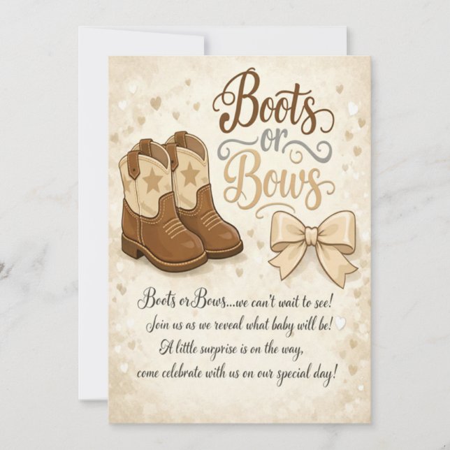 Convites Boots and Bows Gender Reveal Invitation (Frente)