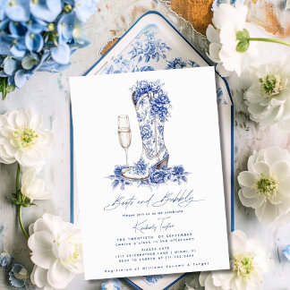 Convites Boots and Bubble Blue Chinoiserie Chá de panela