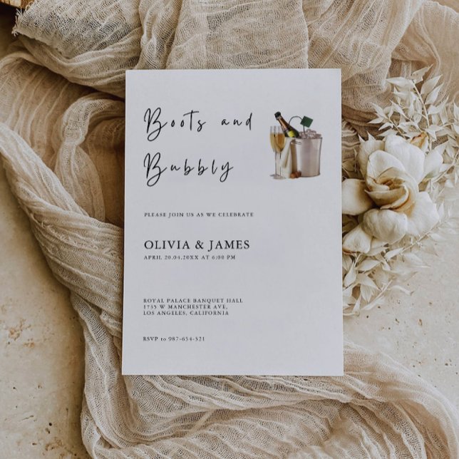 Convites Boots and Bubble Chá de panela (Boots And Bubbly Bridal Shower Invitation)