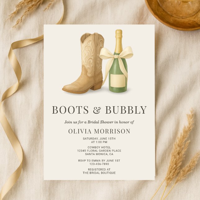 Convites Boots and Bubbly Elegant Bow Bridal Shower (Criador carregado)