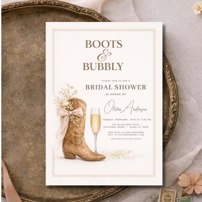 Convites Boots and Bubbly Floral Bow Bridal Shower (Criador carregado)