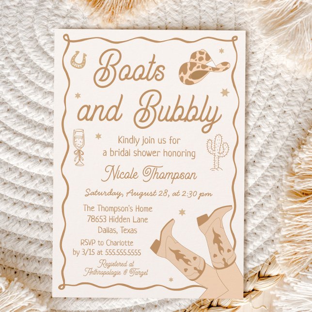 Convites Boots and Bubbly Western Bridal Shower Invitation (Criador carregado)
