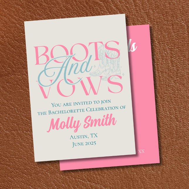 Convites Boots and Vows - Western Bachelorette (Boots and Vows invite with modern serif font – perfect for bachelorette or bridal celebrations!)