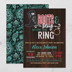 Convites Boots & Bling Before Ring Invitation - Turq