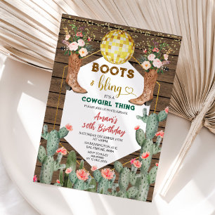 Convites Boots & Bling Cowgirl Thing Cactus aniversário de