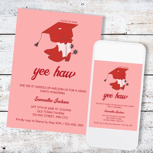Convites Boots & Bonés do Cowboy do País Ocidental (Western Country Cowboy Boots & Cap Graduation Invitation)