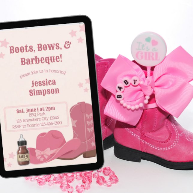 Convites Boots Bows & BBQ Pink Baby Shower (Criador carregado)