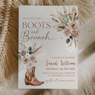 Convites Boots Brunch Bridal Shower Invitation Rustic Boho