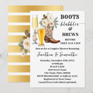 Convites Boots Bubbles & Brews Winter Bridal Shower