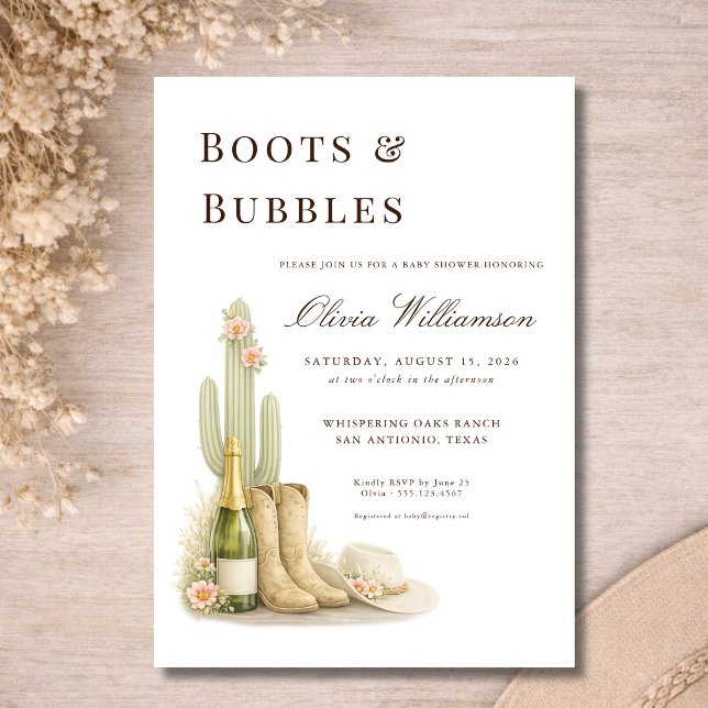 Convites Boots & Bubbles Coquette Chá de Bebê Western (Criador carregado)