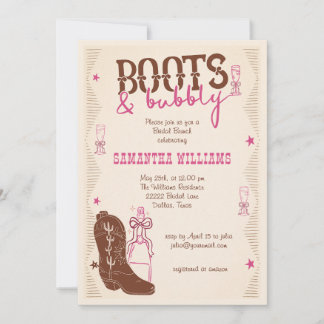 Convites Boots & Bubbly Western Cowgirl Chá de Noiva