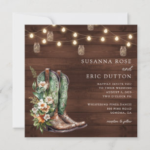Convites Boots Cowboy String Lights Floral Weds