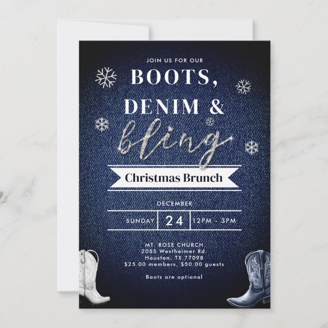 Convites Boots Denim Bling Church Brunwest Festa de Natal (Frente)