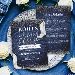 Convites Boots Denim Bling Diamantes Festa de solteira Chic