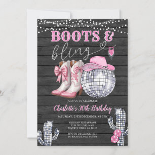 Convites Boots do Oeste Rosa e Bling Cowgirl Cactus Anivers