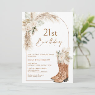 Convites Boots Floral aniversário de 21 anos do Boho Beige