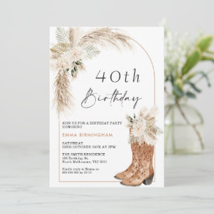 Convites Boots Floral aniversário de 40 anos do Boho Beige