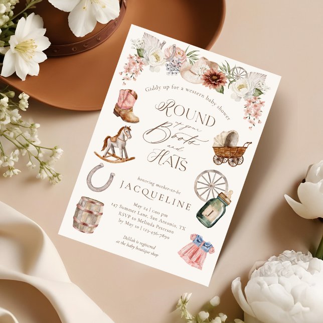 Convites Boots & Hats Wild West Cowgirl Chá de fraldas (Boots & Hats Wild West Western Cowgirl Baby Shower Invitation)