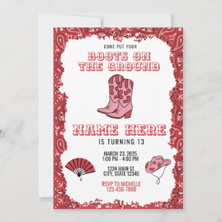 Convites Boots On The Ground Birthday Invitation