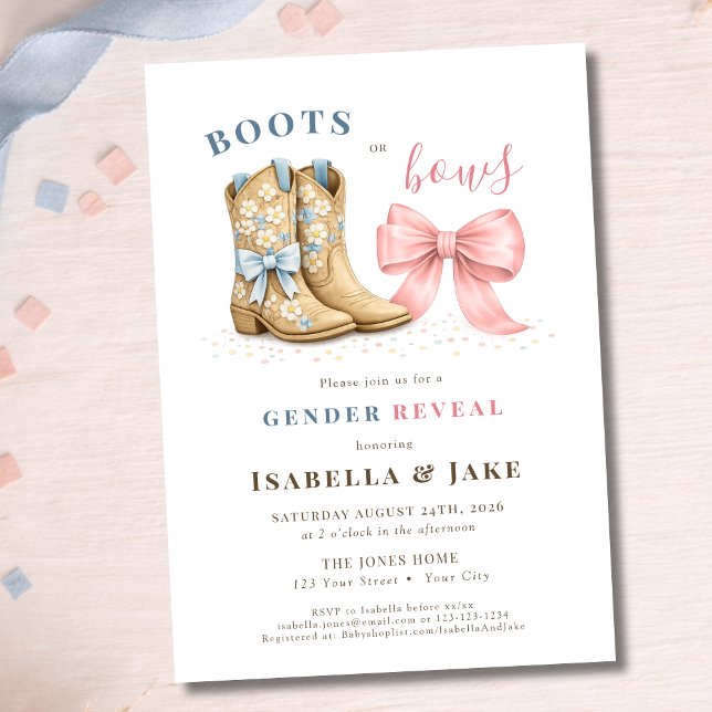 Convites Boots or Bows Western Theme Gender Reveal Party (Criador carregado)