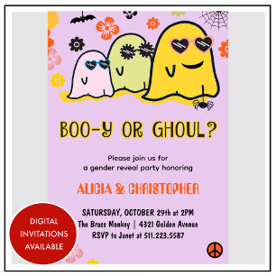 Convites Booy ou Ghoul Revelação de Gênero Halloween Retro