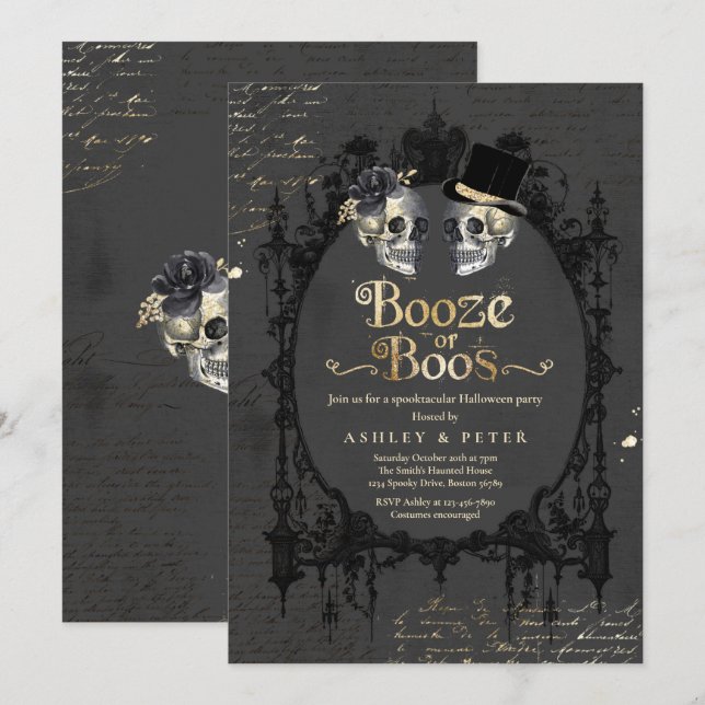 Convites Booze Ou Boos Do Festa Gótica Do Halloween Adulto (Frente/Verso)