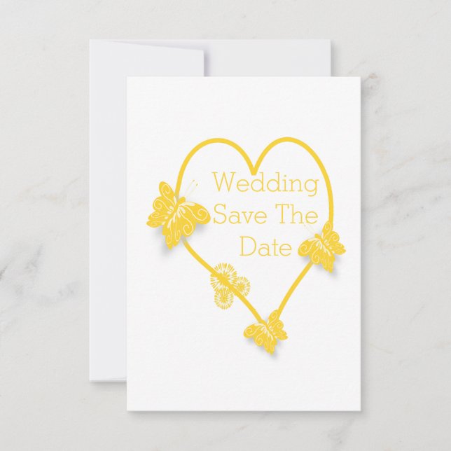 Convites Borboleta Amarela Coração Salva A Data (Frente)