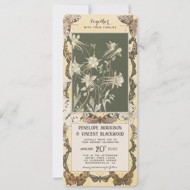 Convites Borboleta Amor e Columbines - Casamento (Frente)