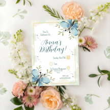 Borboleta Azul Claro Aquarela Aniversário