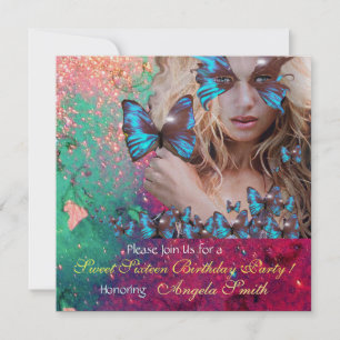 CONVITES BORBOLETA AZUL DOCE FESTA DE 16 ANOS  MONOGRAMA,OU