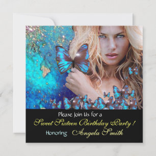 CONVITES BORBOLETA AZUL DOCE FESTA DE 16 ANOS MONOGRAMA,OUR