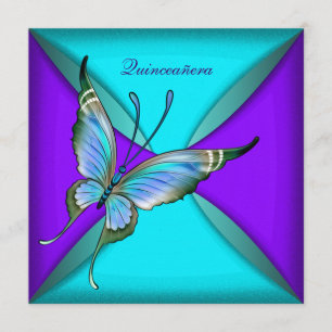 Convites Borboleta Azul Teal Quinceanera Aniversário de 15