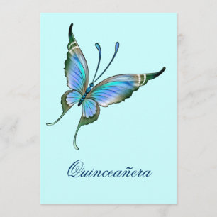 Convites Borboleta Azul Teal Quinceanera Aniversário de 15 